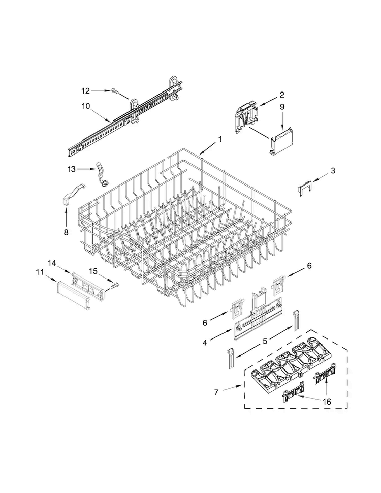 Upper Rack And Track Parts Diagram and Parts List for KDTE104DSS0  KitchenAid Dishwasher
