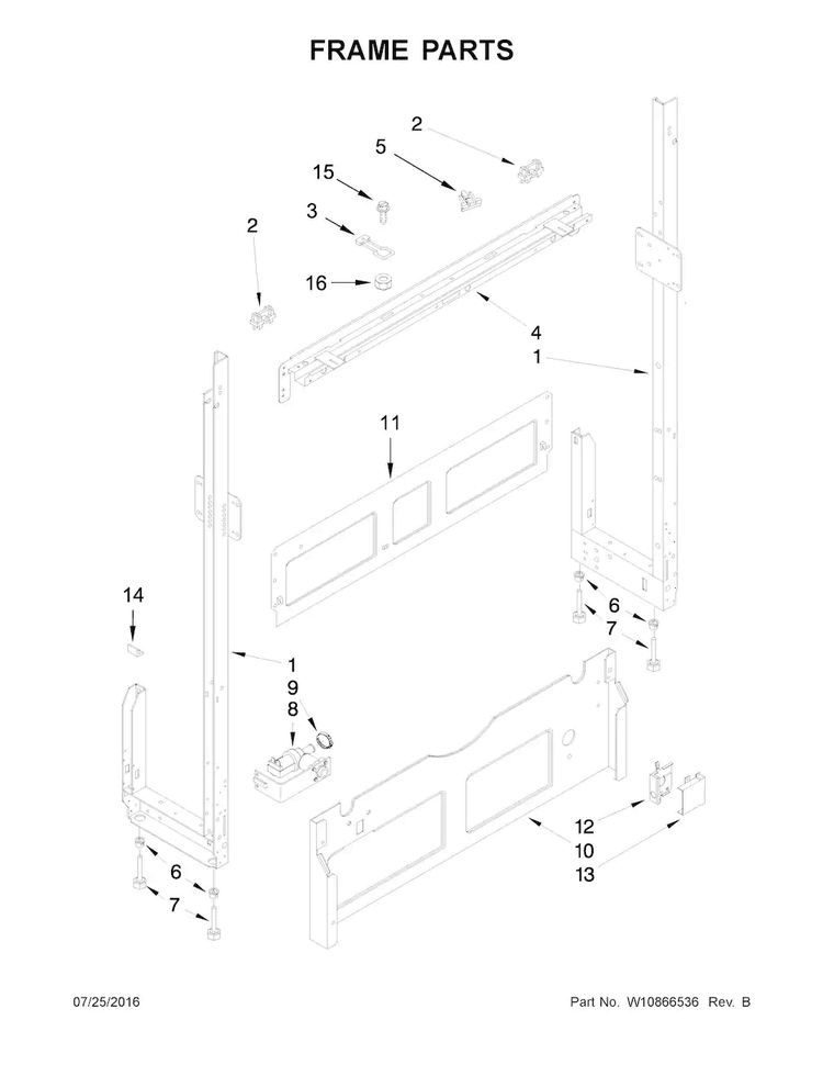 Frame Parts Diagram and Parts List for WDF518SAFW0  Whirlpool Dishwasher