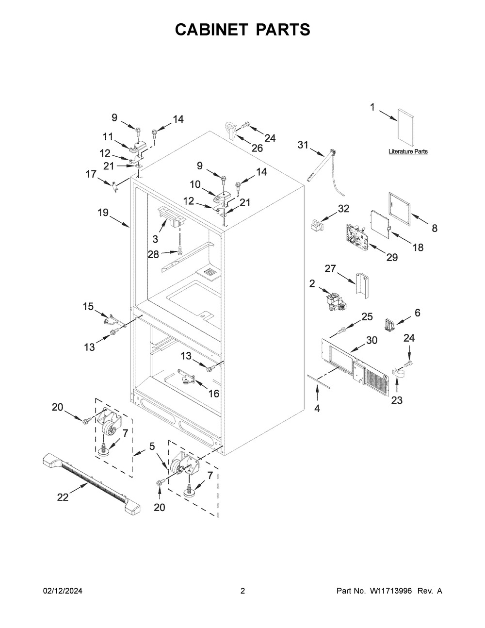 Cabinet Parts Diagram and Parts List for WRF540CWHW08  Whirlpool Refrigerator