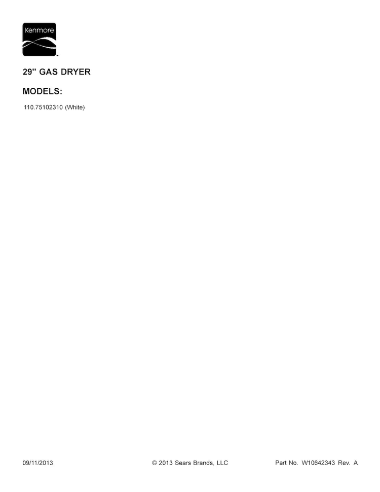 Cover Sheet Diagram and Parts List for 11075102310  Kenmore Dryer