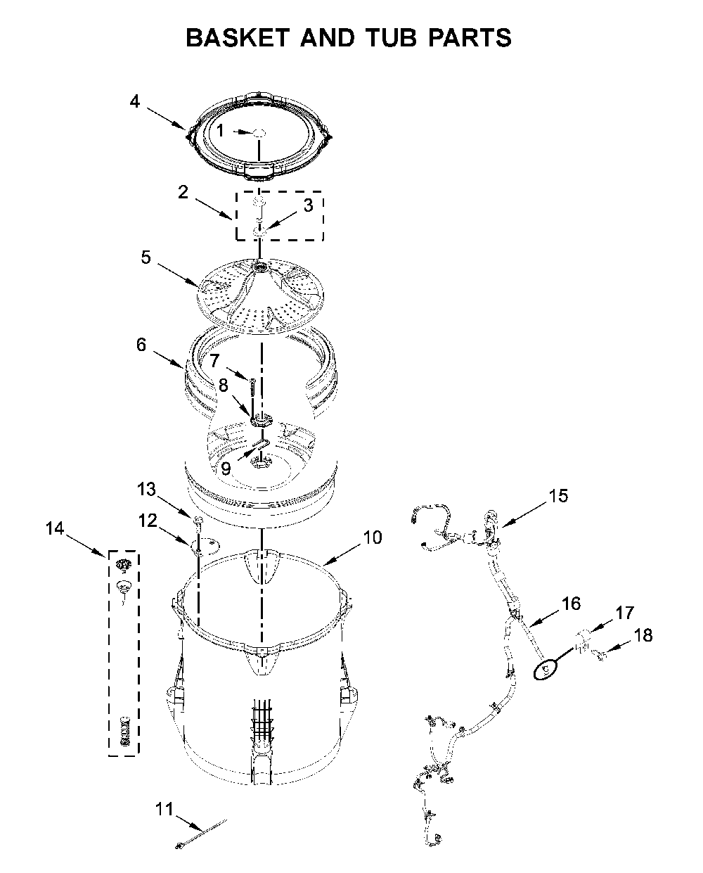 Basket and tub parts Diagram and Parts List for WTW4850HW2  Whirlpool Washer