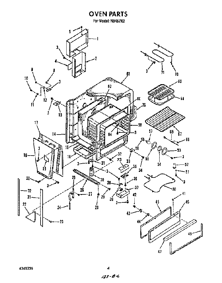 Oven Diagram and Parts List for N9457*2  Roper Range
