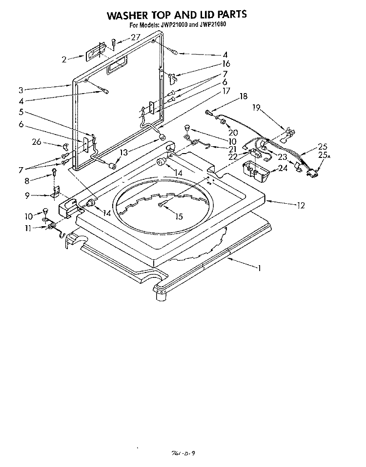 WASHER TOP AND LID Diagram and Parts List for JWP21000  Whirlpool Washer Dryer Combo