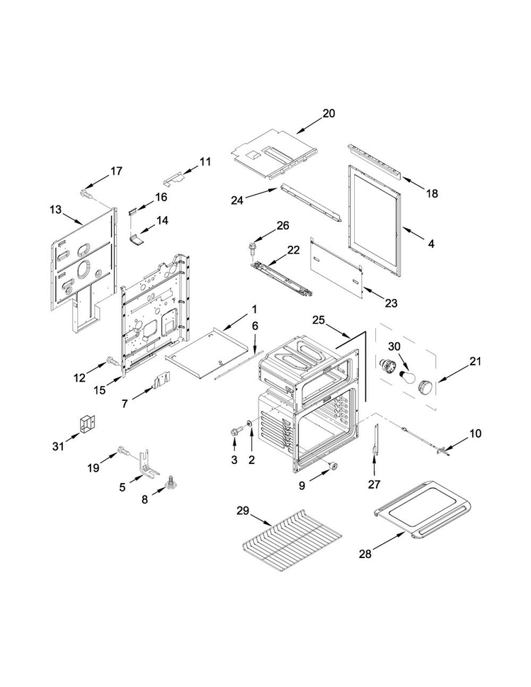 Chassis Parts Diagram and Parts List for WGG555S0BW07  Whirlpool Range
