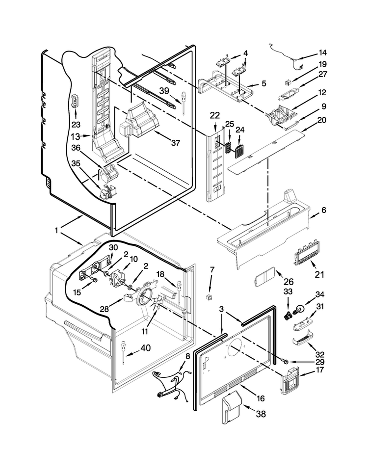 Liner Parts Diagram and Parts List for WRF560SFYM01  Whirlpool Refrigerator