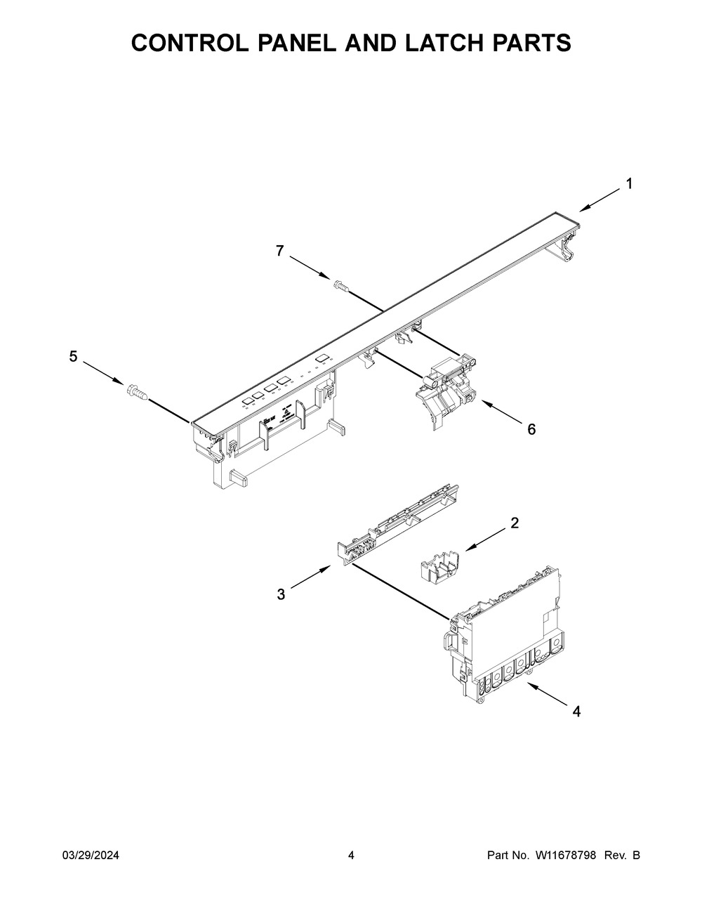Control Panel And Latch Parts Diagram and Parts List for WDT540HAMZ1  Whirlpool Dishwasher