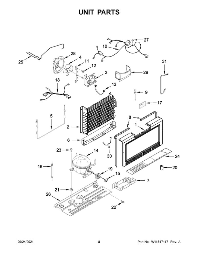 Unit Parts Diagram and Parts List for WZF56R16DW07  Whirlpool Freezer