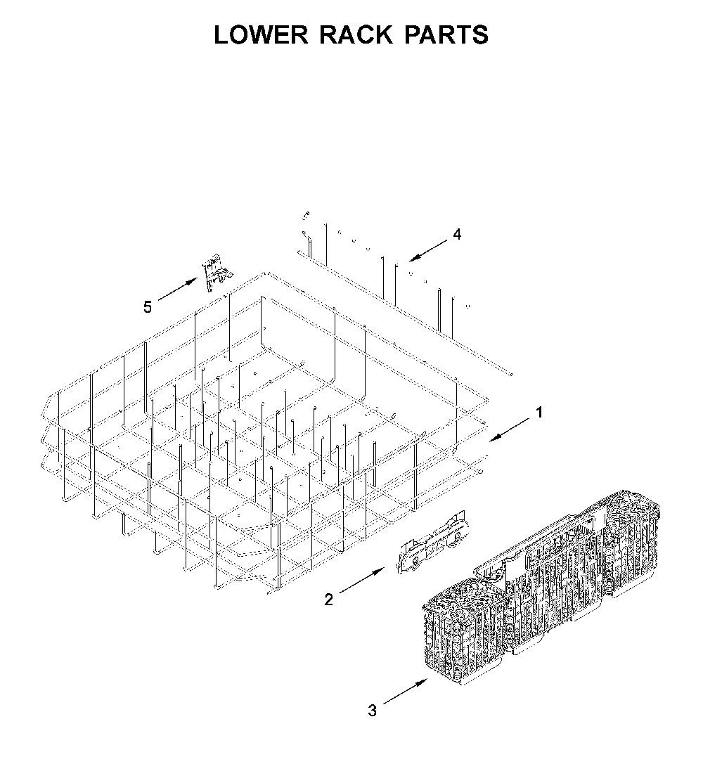 Lower rack parts Diagram and Parts List for WDT750SAKB0  Whirlpool Dishwasher