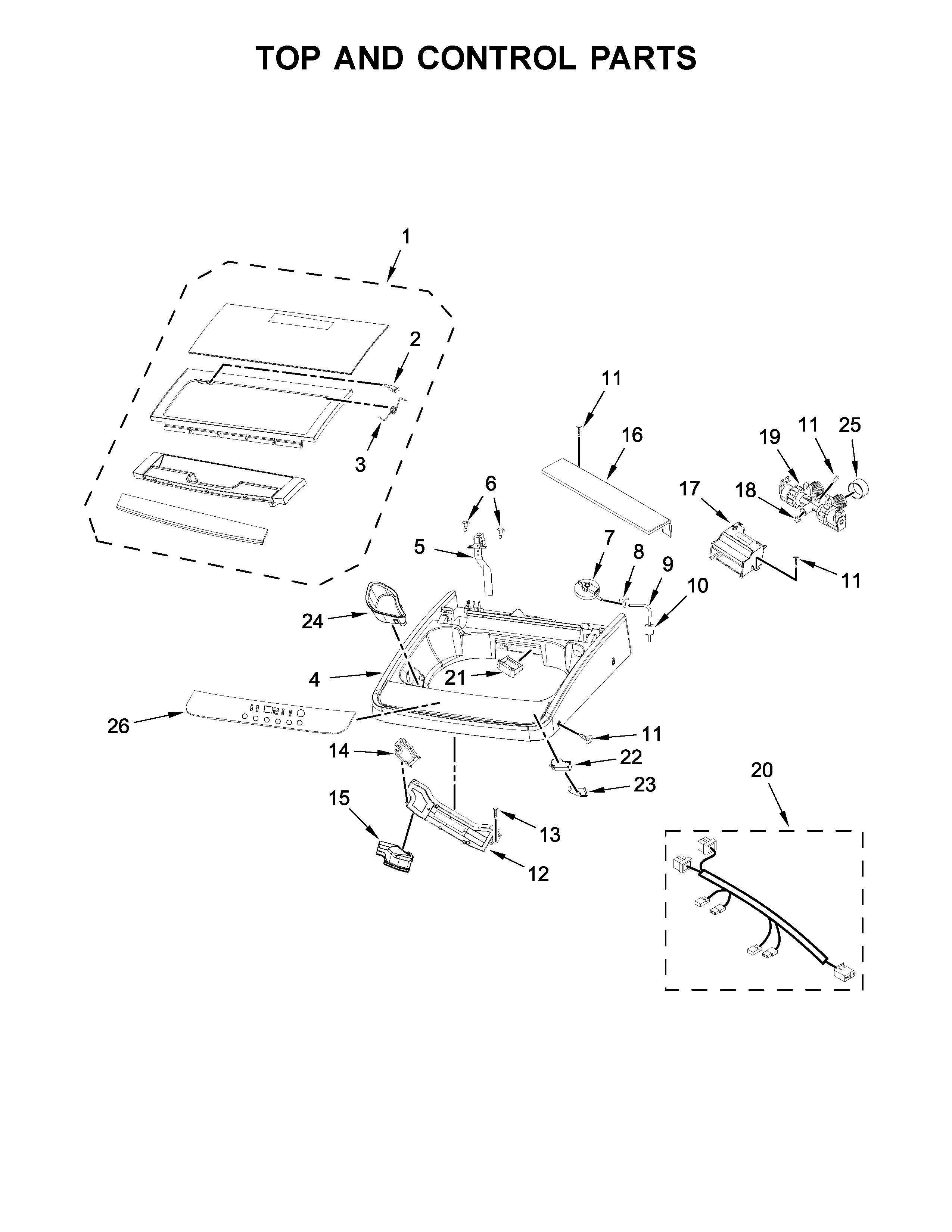 Top And Control Parts Diagram and Parts List for 11044422610  Kenmore Washer