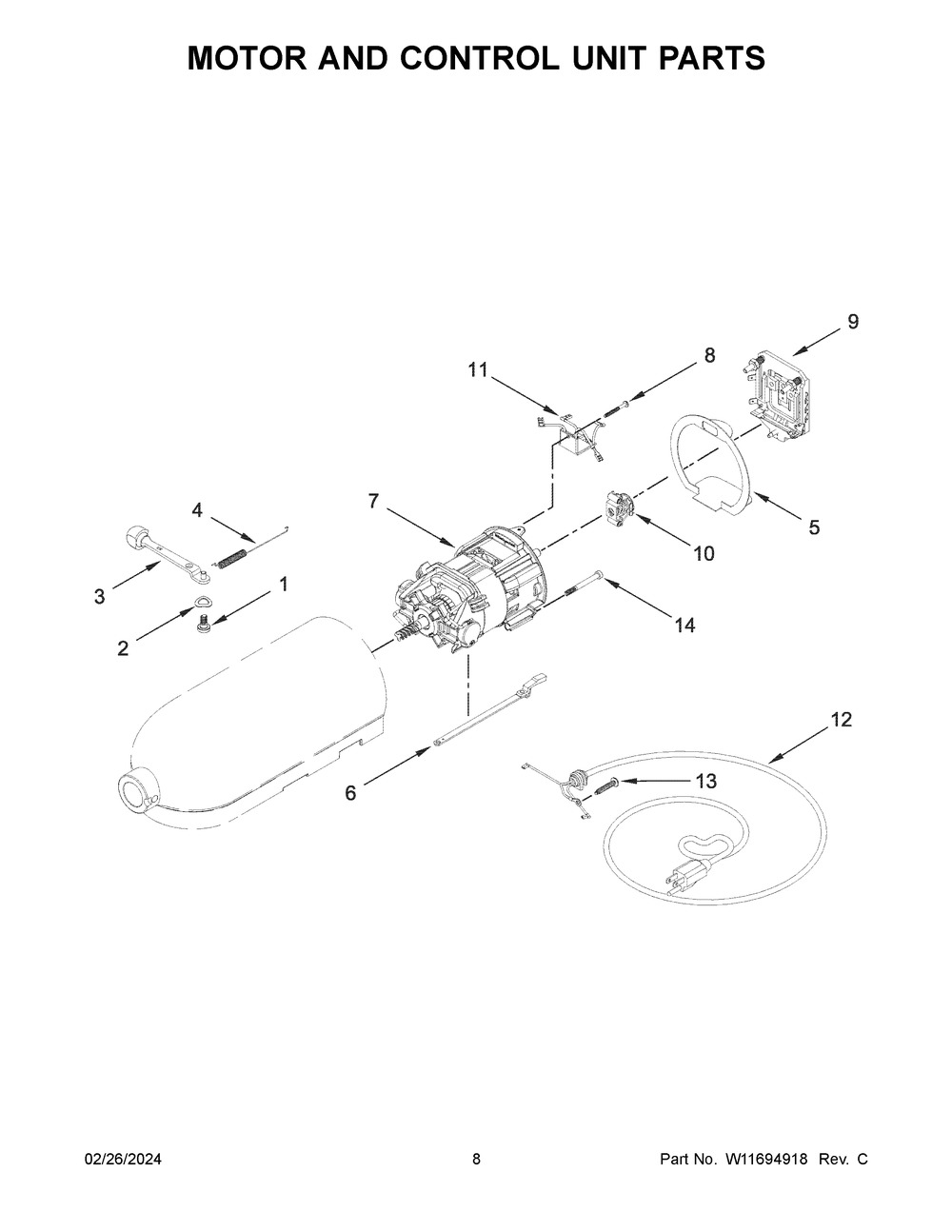 Motor And Control Unit Parts Diagram and Parts List for 5KSM195PSAJP5  KitchenAid Mixer