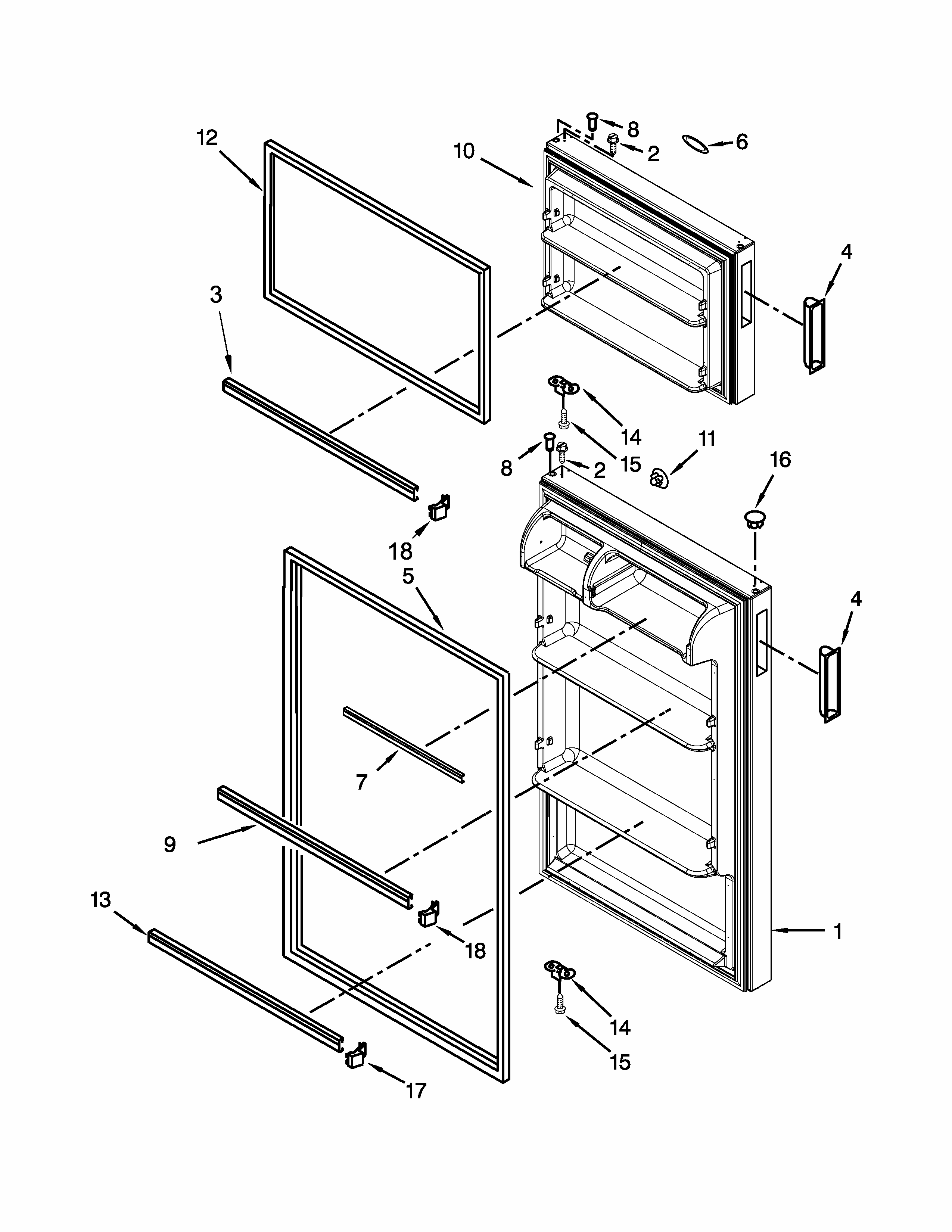 Door Parts Diagram and Parts List for ST14CKXSQ03  Whirlpool Refrigerator