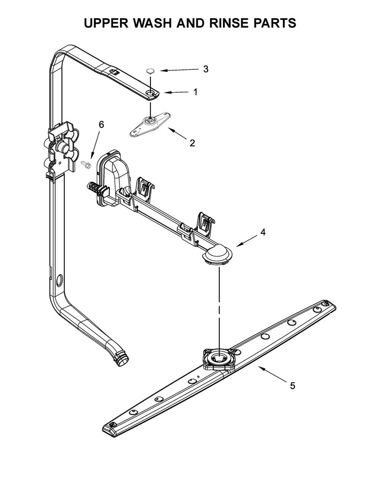 Upper Wash And Rinse Parts Diagram and Parts List for WDF545PAFM0  Whirlpool Dishwasher