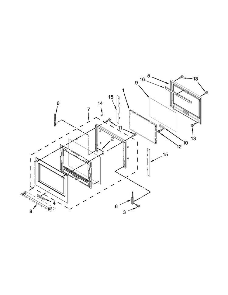 Oven Door Parts Diagram and Parts List for KOCE507ESS02  KitchenAid Microwave