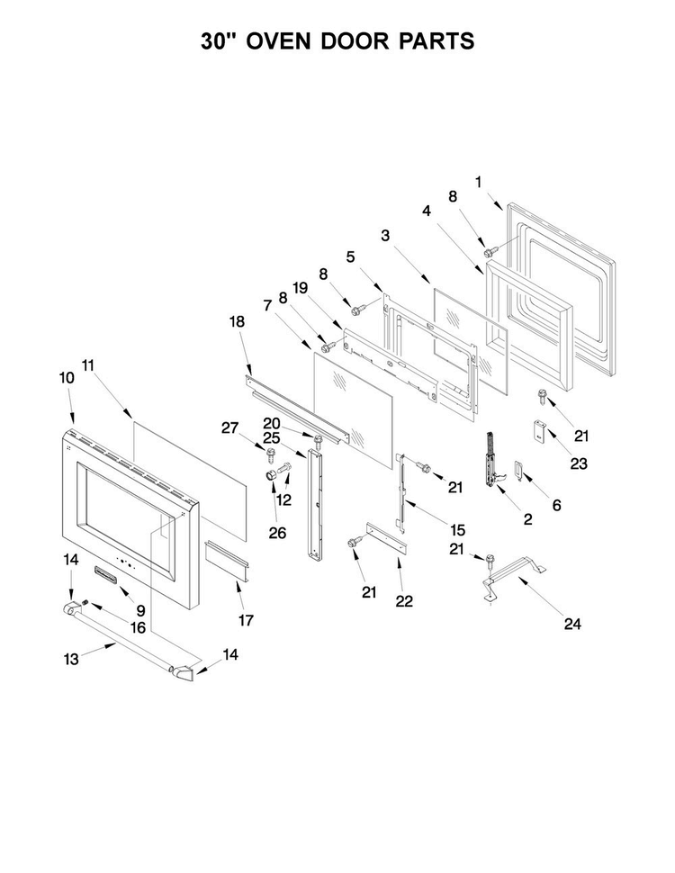 30" Oven Door Parts Diagram and Parts List for KDRS483VSS04  KitchenAid Range