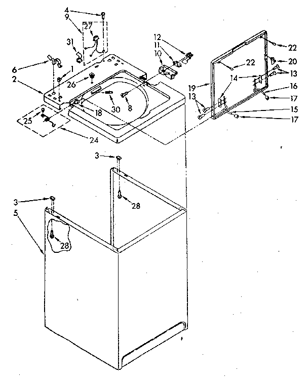 Top And Cabinet Diagram and Parts List for LA5580XSN0  Whirlpool Washer