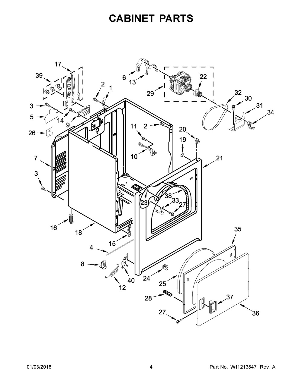 Cabinet Parts Diagram and Parts List for WED4850HW0  Whirlpool Dryer