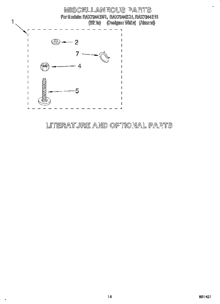 MISCELLANEOUS, LIT/OPTIONAL Diagram and Parts List for RAX7244EQ1  Roper Washer