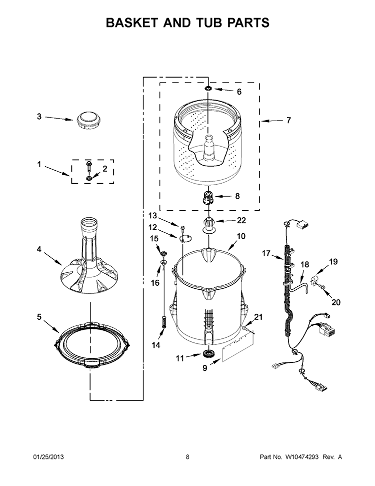 BASKET AND TUB PARTS Diagram and Parts List for CAE2763BQ0  Whirlpool Washer