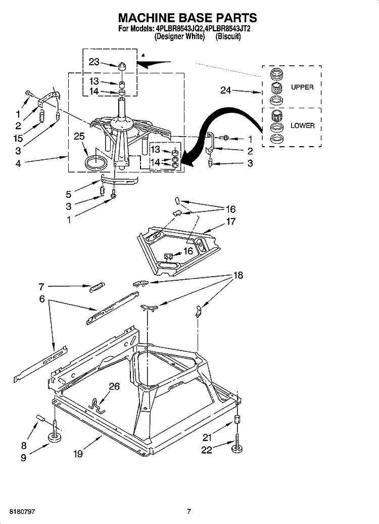MACHINE BASE PARTS Diagram and Parts List for 4PLBR8543JT2  Whirlpool Washer