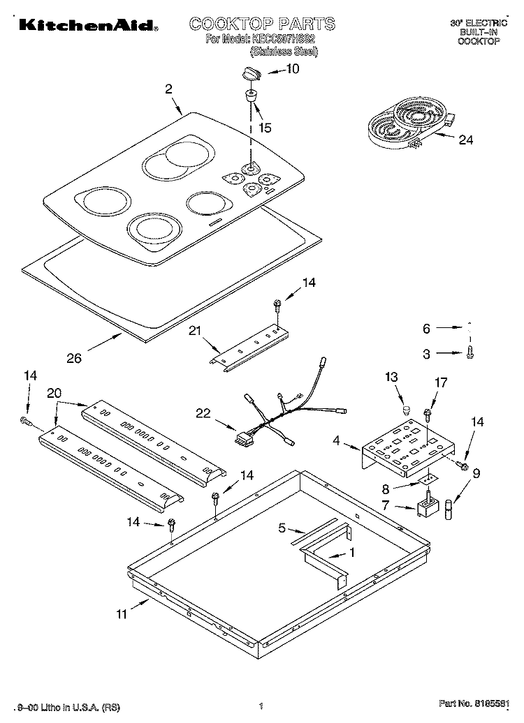 SECTION Diagram and Parts List for KECC507HSS2  KitchenAid Cooktop