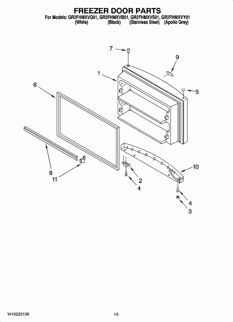 FREEZER DOOR PARTS, OPTIONAL PARTS Diagram and Parts List for GR2FHMXVB01  Whirlpool Refrigerator