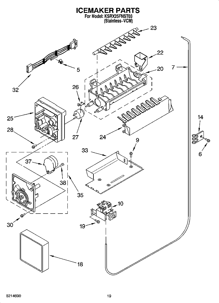 ICEMAKER PARTS, OPTIONAL PARTS Diagram and Parts List for KSRX25FNST03  KitchenAid Refrigerator