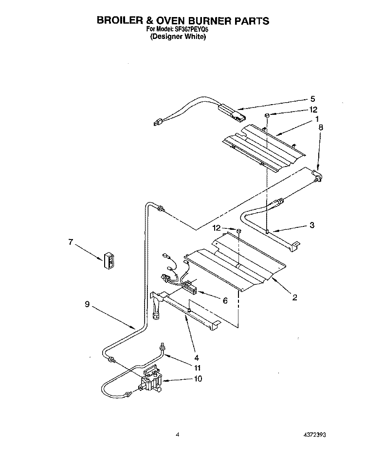 BROILER & OVEN BURNER Diagram and Parts List for SF367PEYQ5  Whirlpool Range