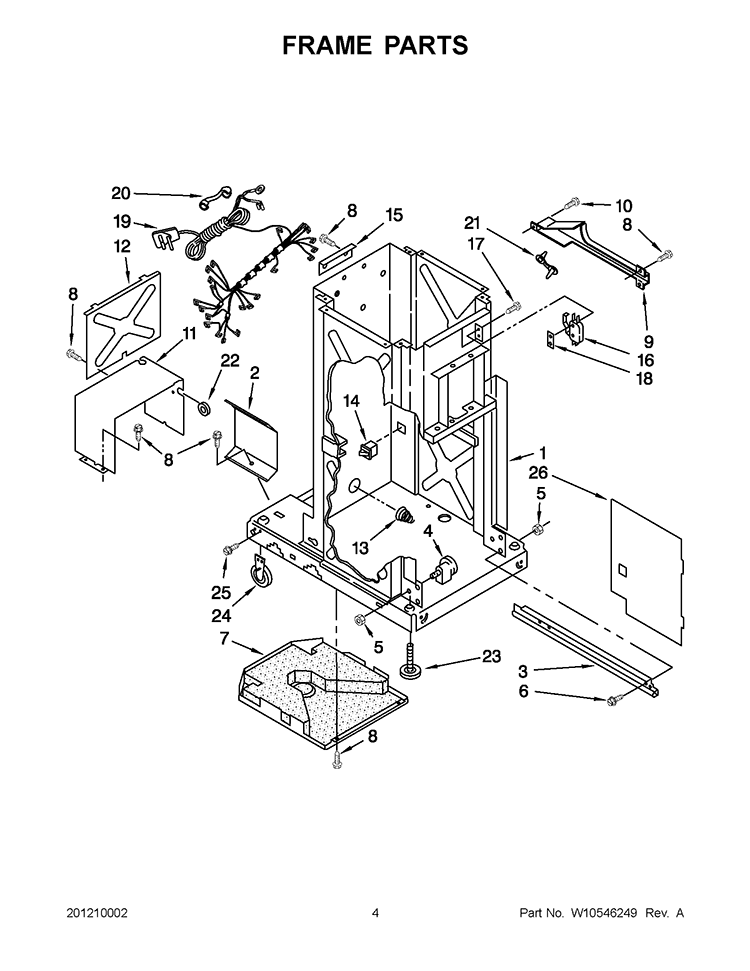 FRAME PARTS Diagram and Parts List for TU950QPXS2  Whirlpool Trash Compactor