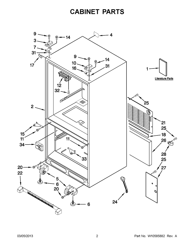 CABINET PARTS Diagram and Parts List for GX2SHBXVY08  Whirlpool Refrigerator
