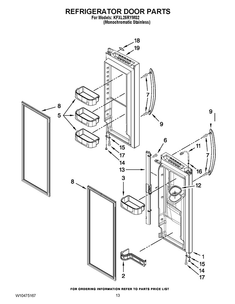 REFRIGERATOR DOOR PARTS Diagram and Parts List for KFXL25RYMS2  KitchenAid Refrigerator