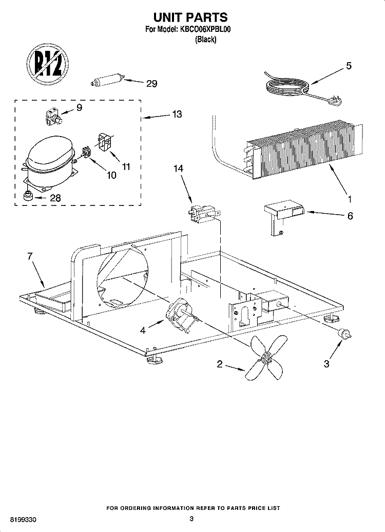 UNIT PARTS Diagram and Parts List for KBCO06XPBL00  KitchenAid Refrigerator