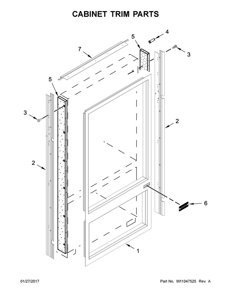 Cabinet Trim Parts Diagram and Parts List for KBBR306EPA01  KitchenAid Refrigerator