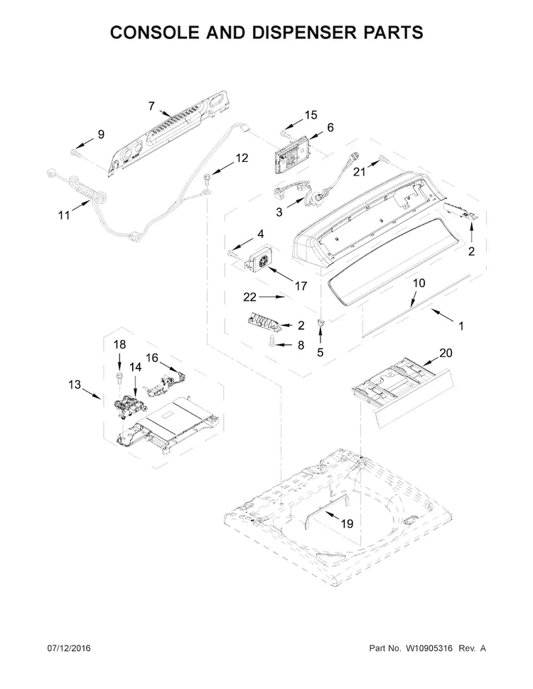 Console And Dispenser Parts Diagram and Parts List for WTW8040DW1  Whirlpool Washer