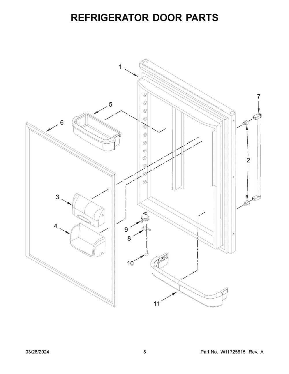 Refrigerator Door Parts Diagram and Parts List for KRBR102ESS05  KitchenAid Refrigerator