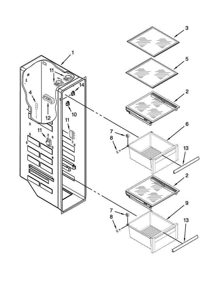 Freezer Liner Parts Diagram and Parts List for KSF26C4XYY04  KitchenAid Refrigerator