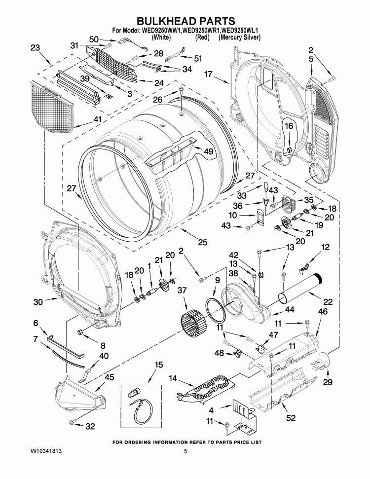 BULKHEAD PARTS Diagram and Parts List for WED9250WR1  Whirlpool Dryer