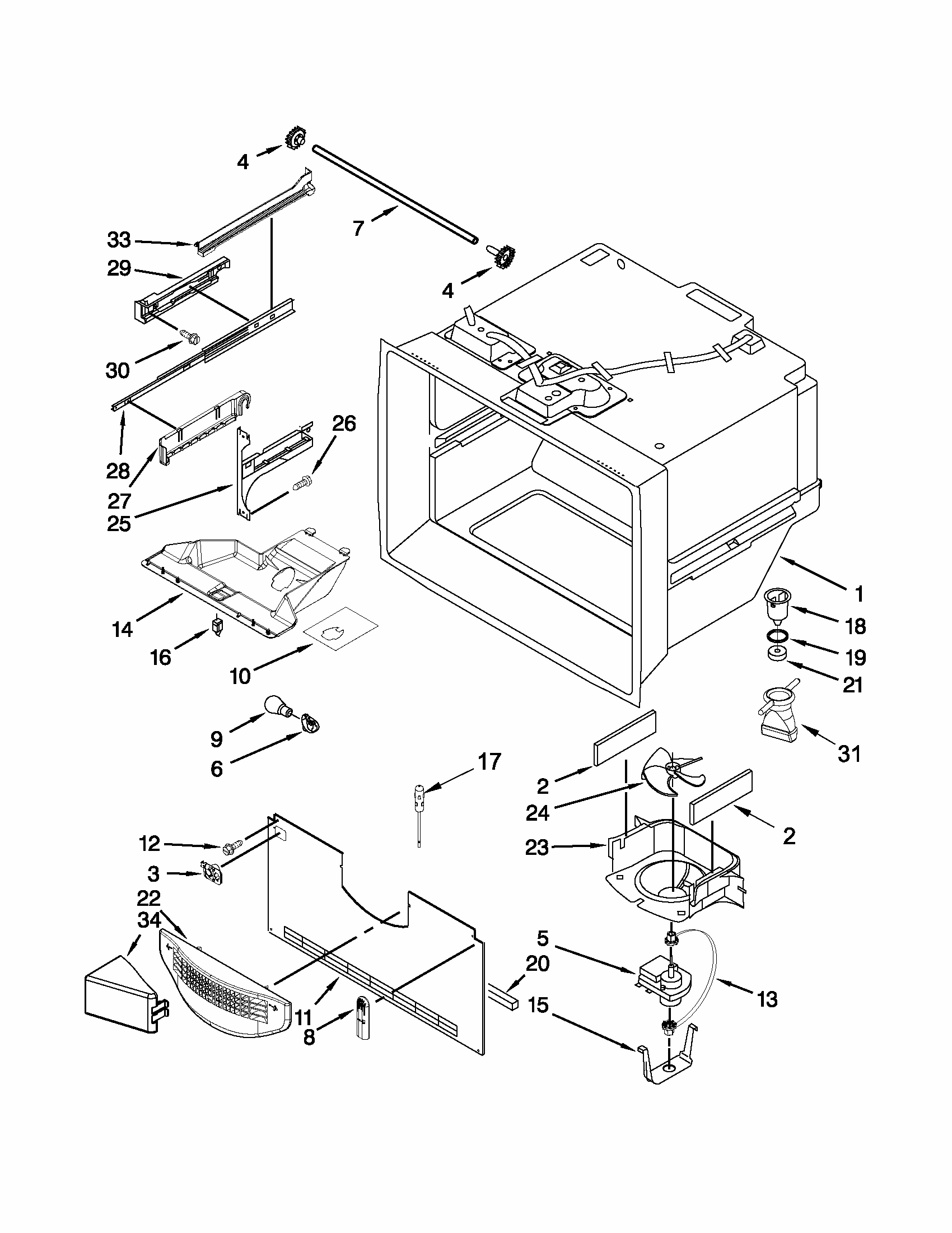 Freezer Liner Parts Diagram and Parts List for 59679222014  Kenmore Refrigerator