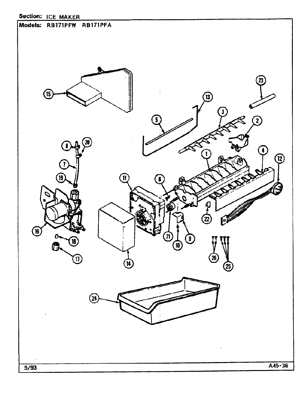 05 - Ice Maker Diagram and Parts List for RB171PFA  Whirlpool Refrigerator