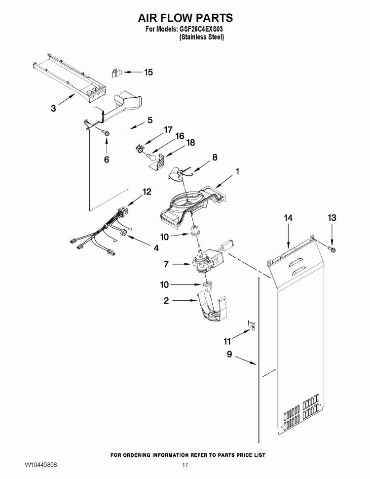 AIR FLOW PARTS Diagram and Parts List for GSF26C4EXS03  Whirlpool Refrigerator