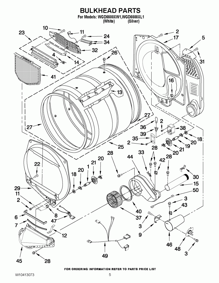BULKHEAD PARTS Diagram and Parts List for WGD5500XL1  Whirlpool Dryer