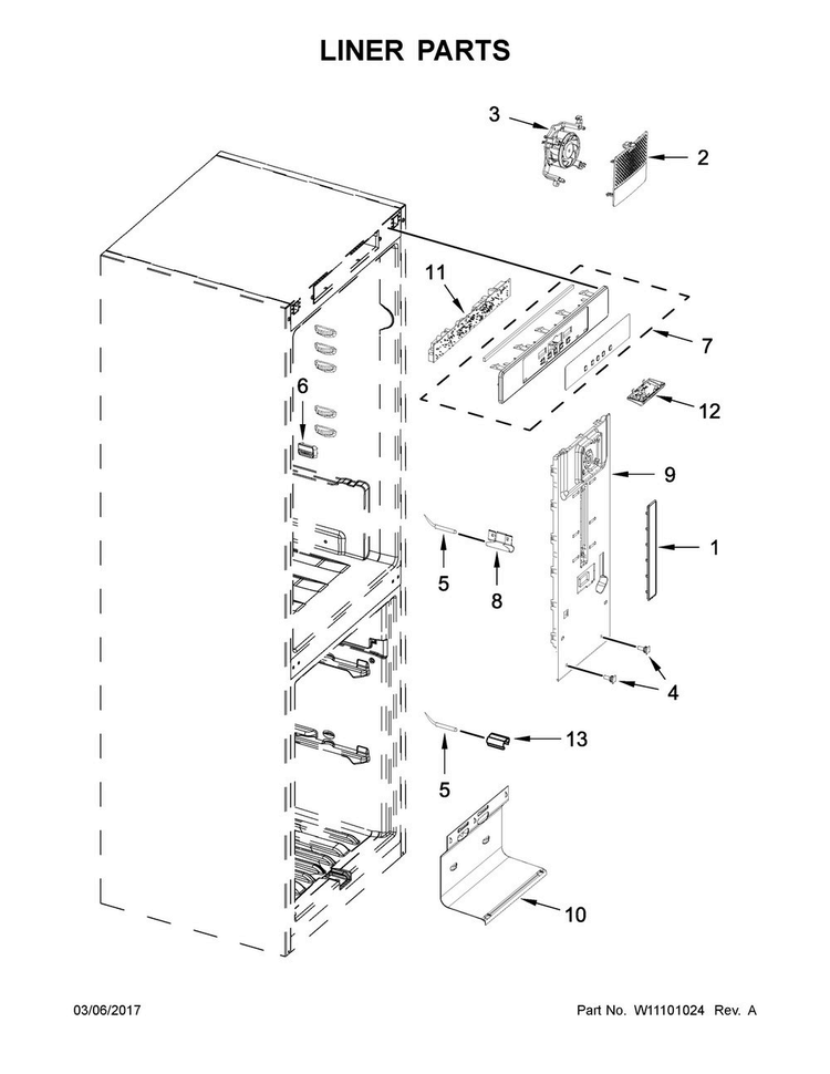 Liner Parts Diagram and Parts List for URB551WNGZ0  Whirlpool Refrigerator