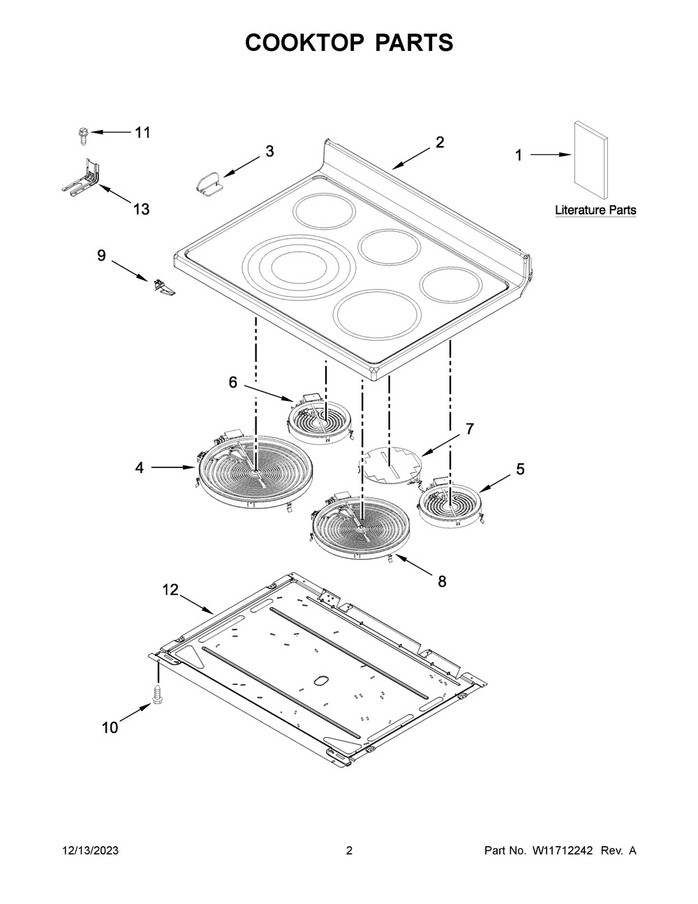 Cooktop Parts Diagram and Parts List for YWFE745H0FS6  Whirlpool Range