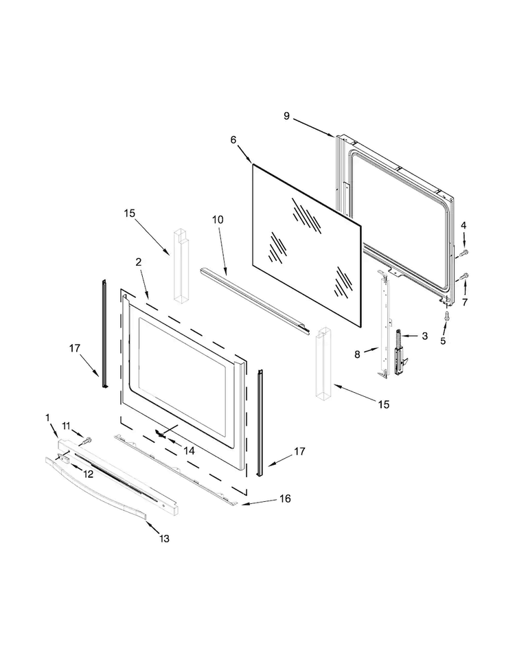 Door Parts Diagram and Parts List for WFE745H0FS0  Whirlpool Range