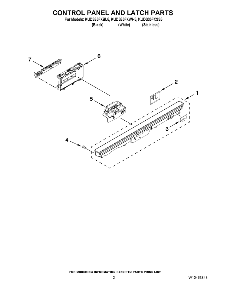CONTROL PANEL AND LATCH PARTS Diagram and Parts List for KUDS35FXSS5  KitchenAid Dishwasher