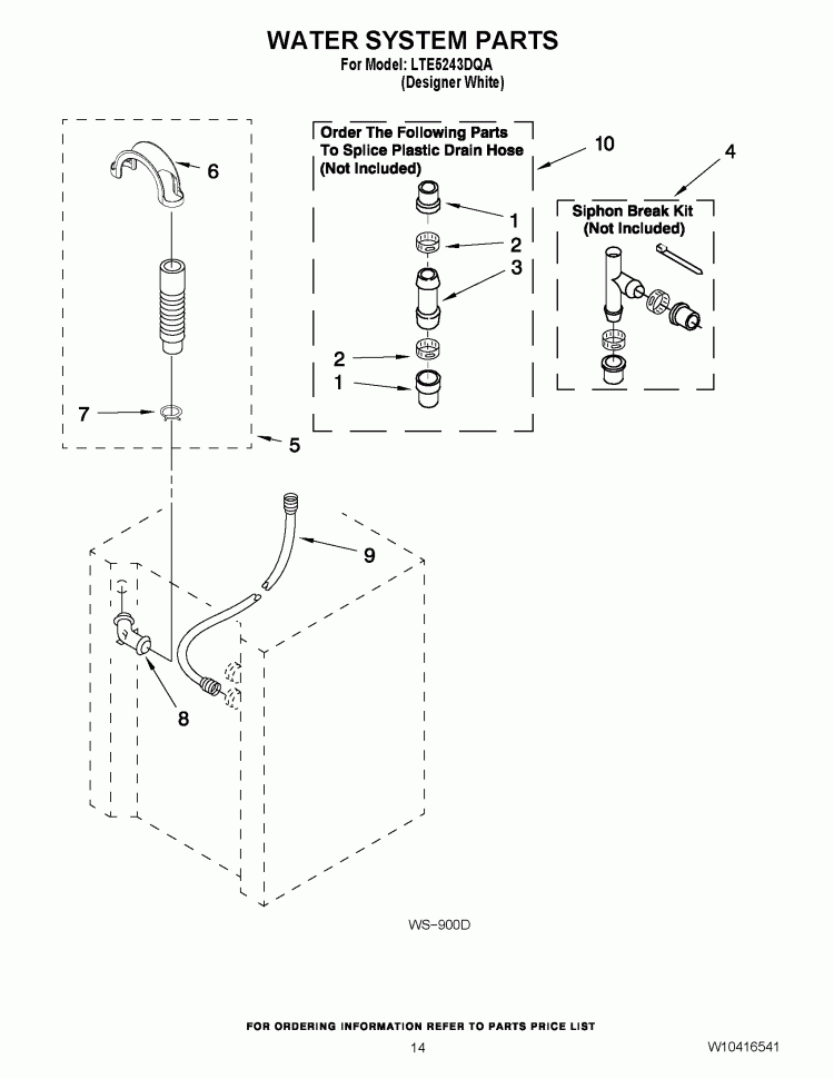 WATER SYSTEM PARTS Diagram and Parts List for LTE5243DQA  Whirlpool Washer Dryer Combo