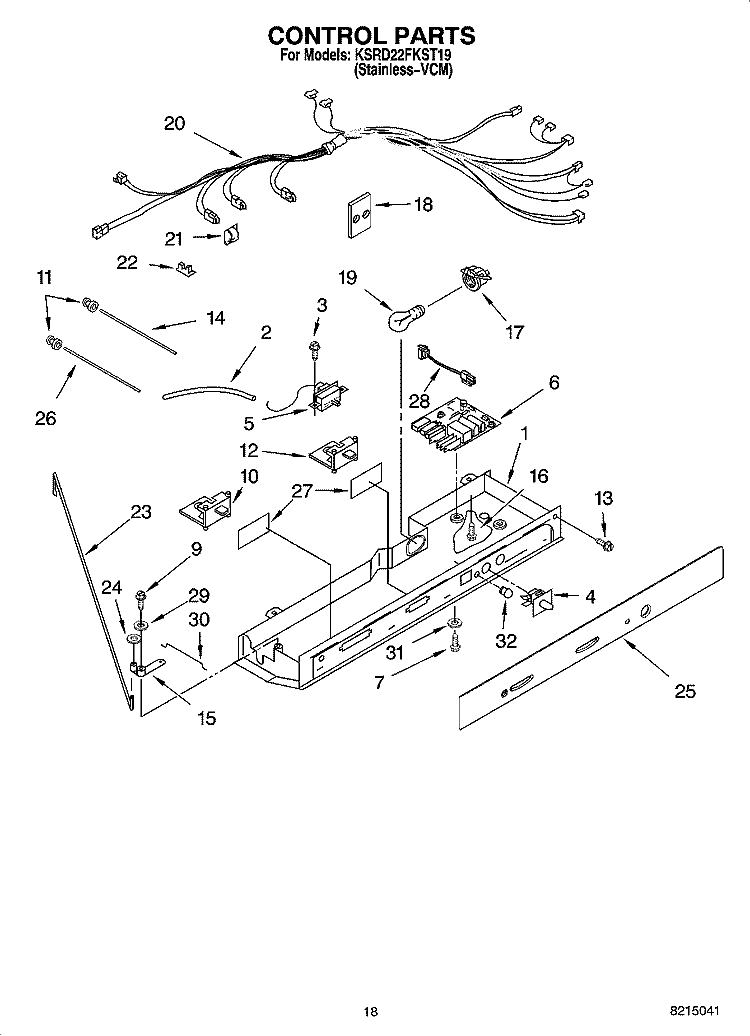 CONTROL PARTS Diagram and Parts List for KSRD22FKST19  KitchenAid Refrigerator