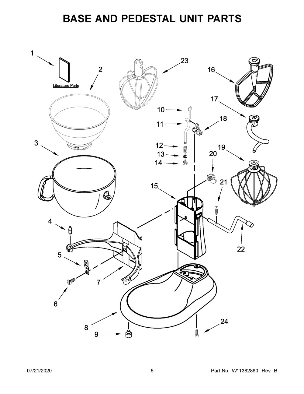 Base And Pedestal Unit Parts Diagram and Parts List for KP25M0XVB5  Whirlpool Mixer