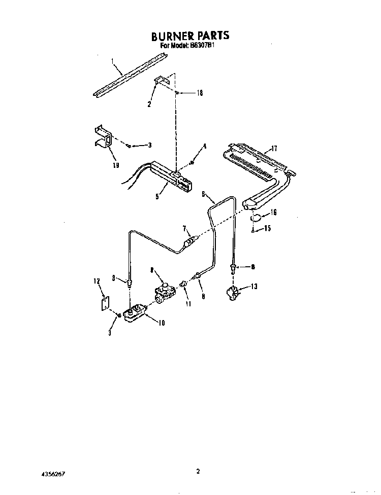 Burner Diagram and Parts List for B6307B1  Roper Range