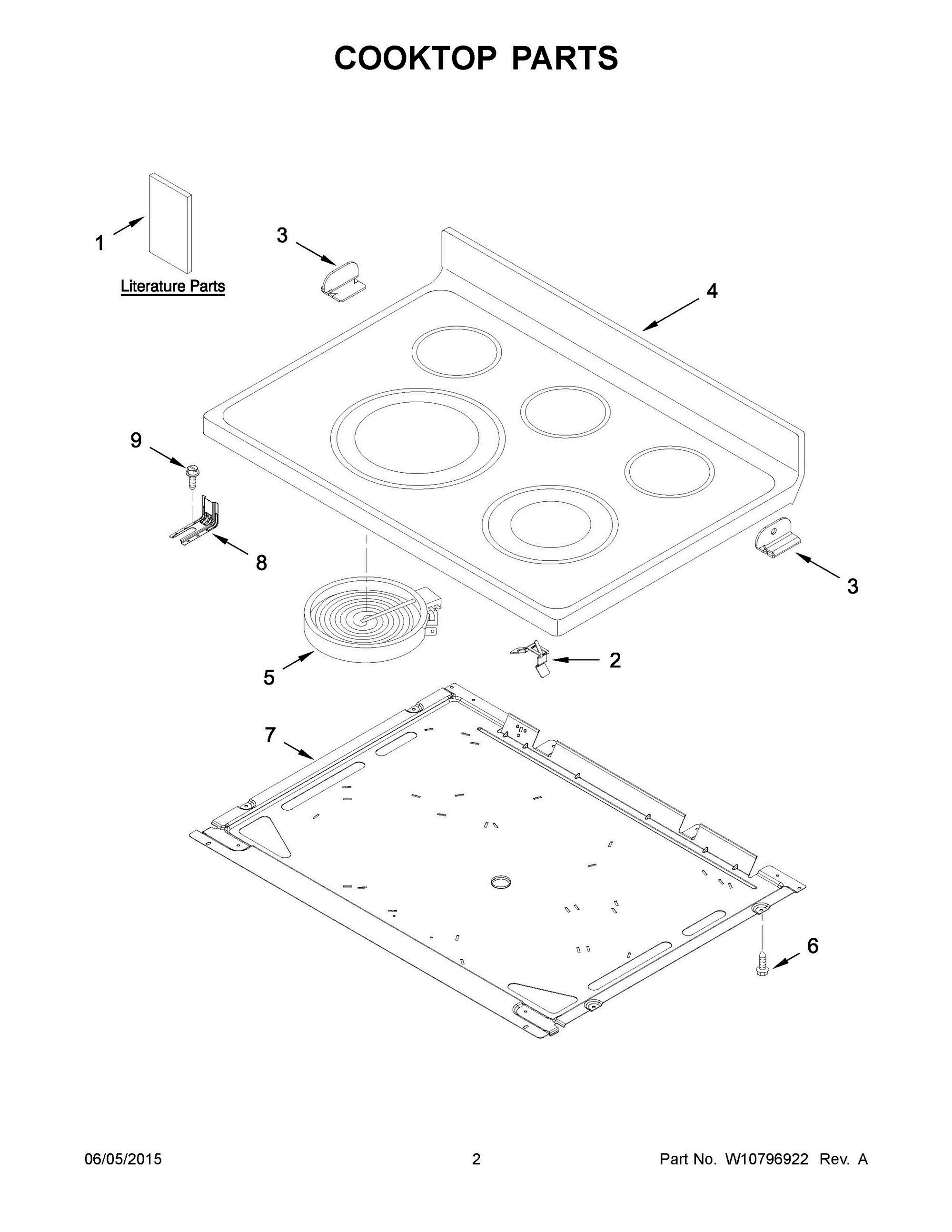 02 - COOKTOP PARTS Diagram and Parts List for YWFE540H0EB0  Whirlpool Range