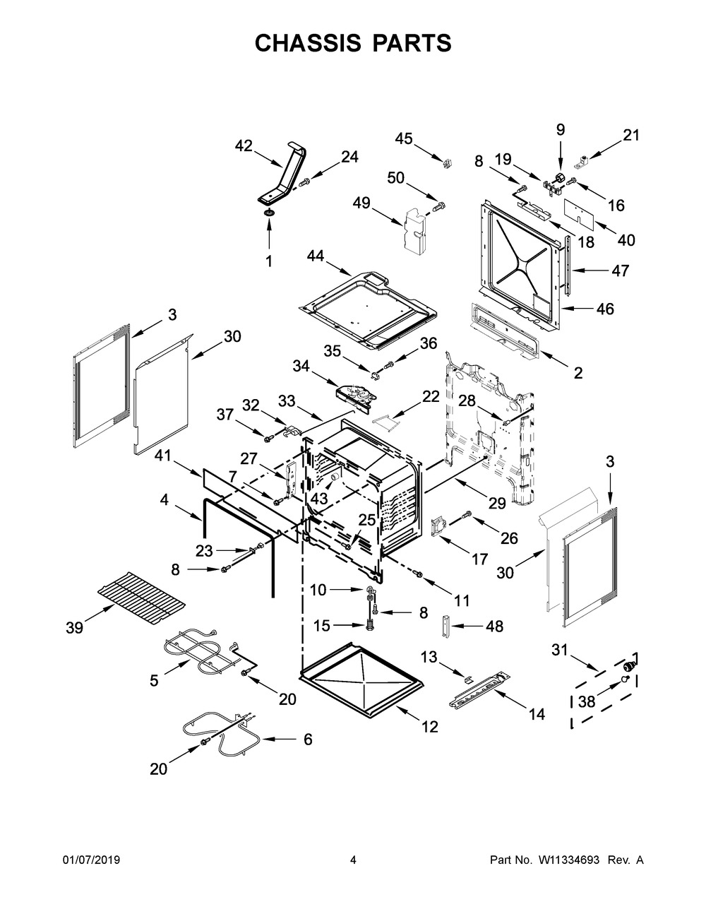 Chassis Parts Diagram and Parts List for WEE510SAGS1  Whirlpool Range
